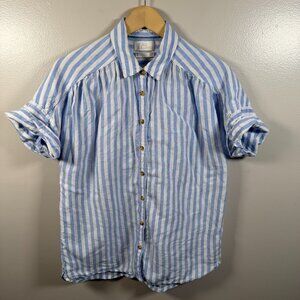 J. Crew Relaxed Fit Baird Mcnutt Linen Shirt Size Small Blue Stripe Preppy